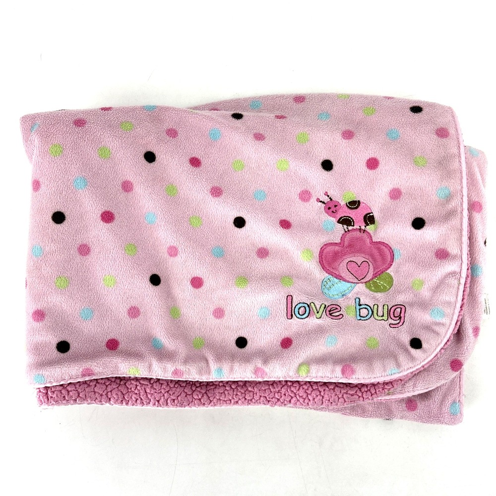 Carter's Child of Mine Love Bug Fleece Baby Blanket‎ Pink Polka Dots Embroidered